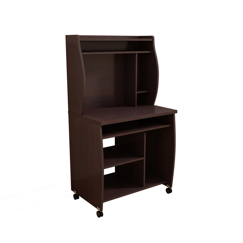 Microwave cart computer cart utility cart with hutch shelves, Espresso