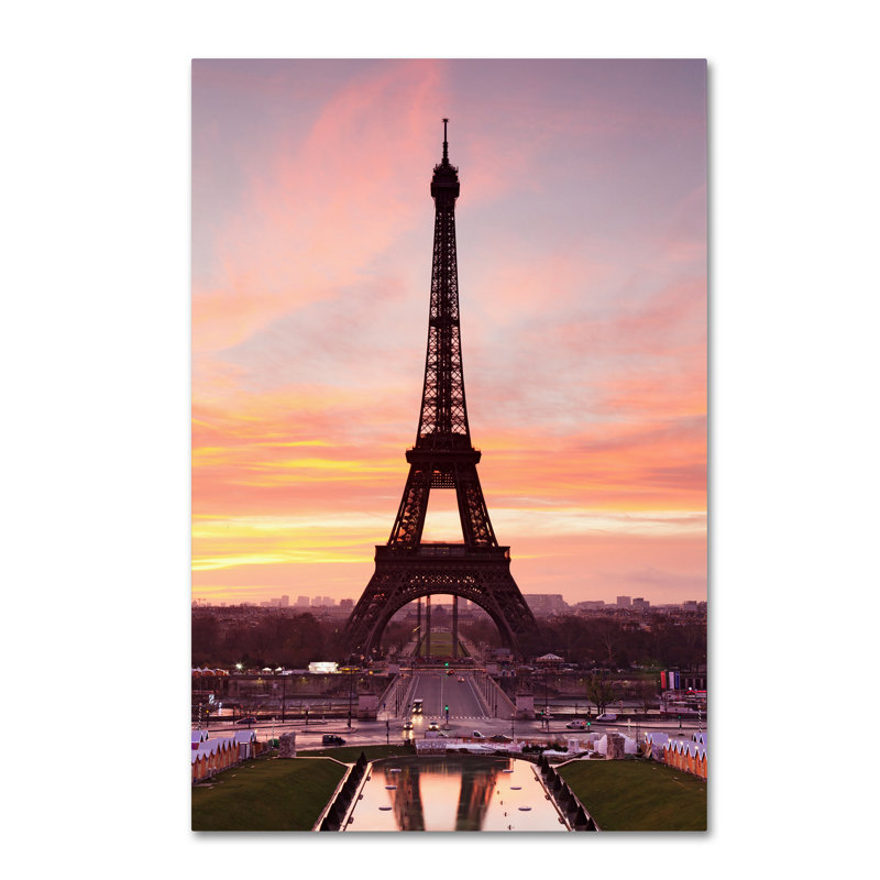 Sunset Eiffel Tower Framed Canvas Art 20" x 25"