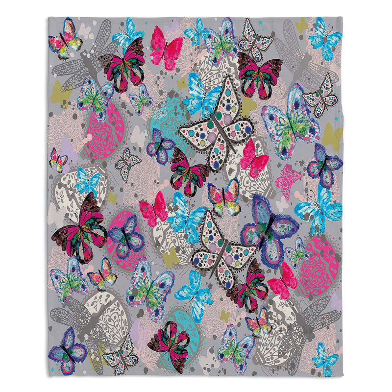 Couverture de sherpa gris doux papillons, l 51 po x L 60 po