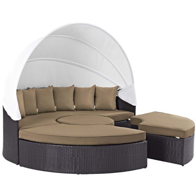 Modway Quest Circular Outdoor Wicker Rattan Patio Daybed with Canopy