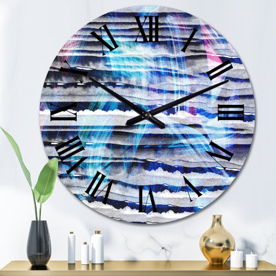 Horloge murale moderne à motif géométrique en bleu et rouge