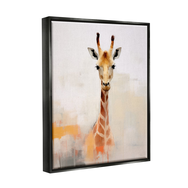 Portrait de girafe moderne, H 31 po x l 25 po x P 1,7 po, Cadre flottant noir de jais