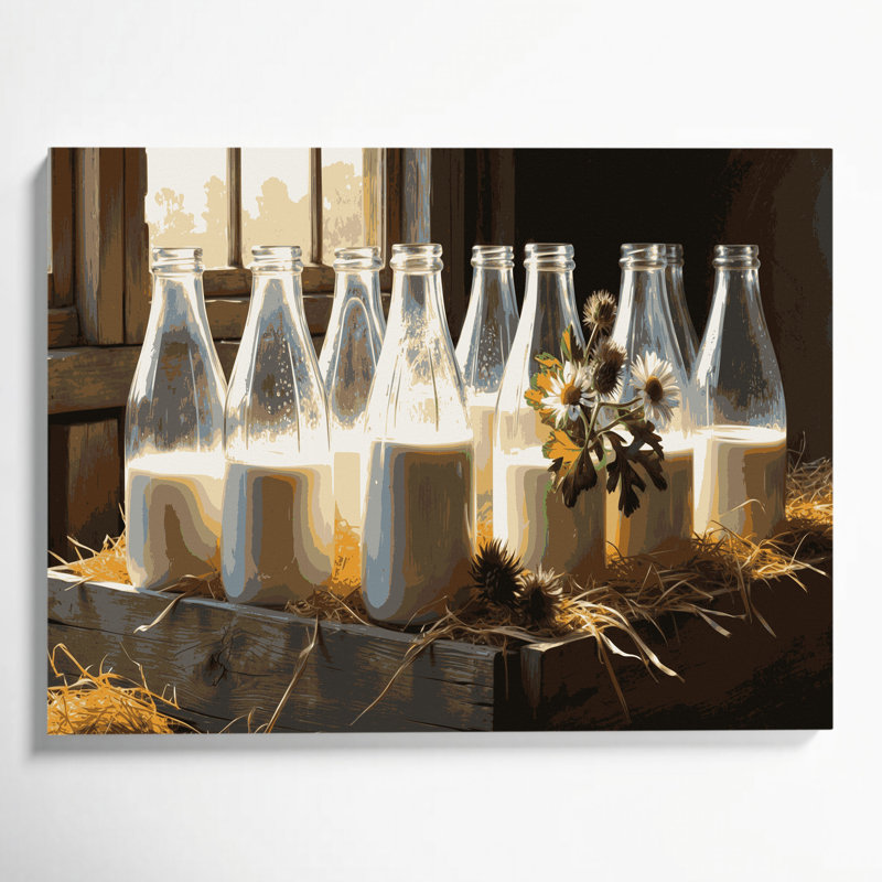 «Farm Milk Bottles», art mural sur toile brune, H 24 po x l 36 po