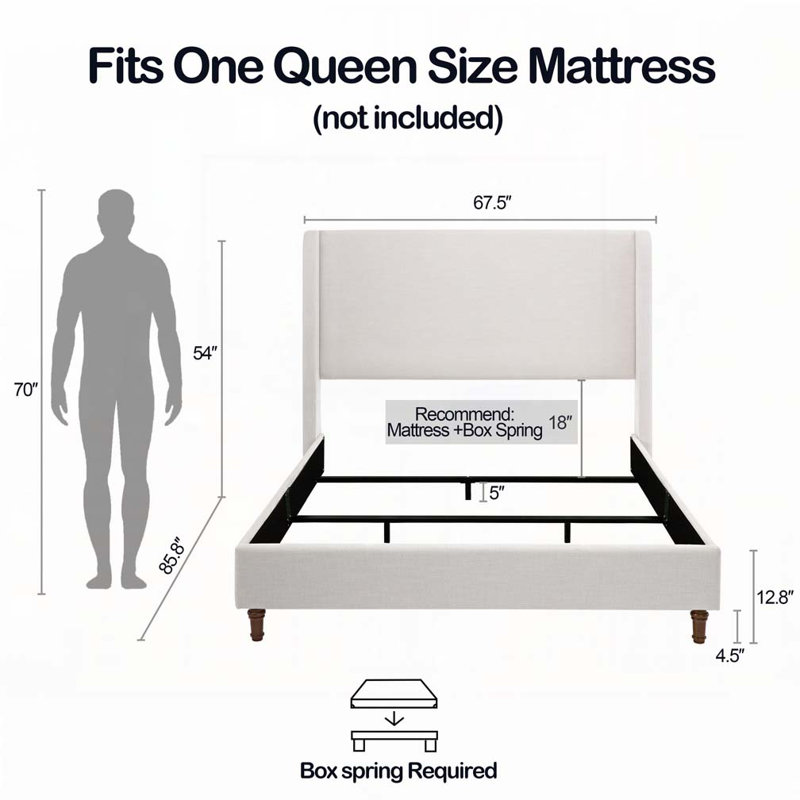 Chenille  Upholstered Wingback Bed, Queen
