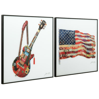 «Guitare et drapeau américain» par Alex Zeng - ensemble de 2 tiroirs sur papier