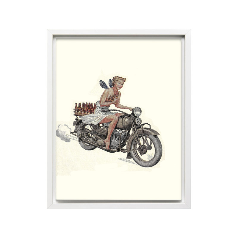 Fée à moto, Canevas, 24"H x 32"W, Encadrement blanc
