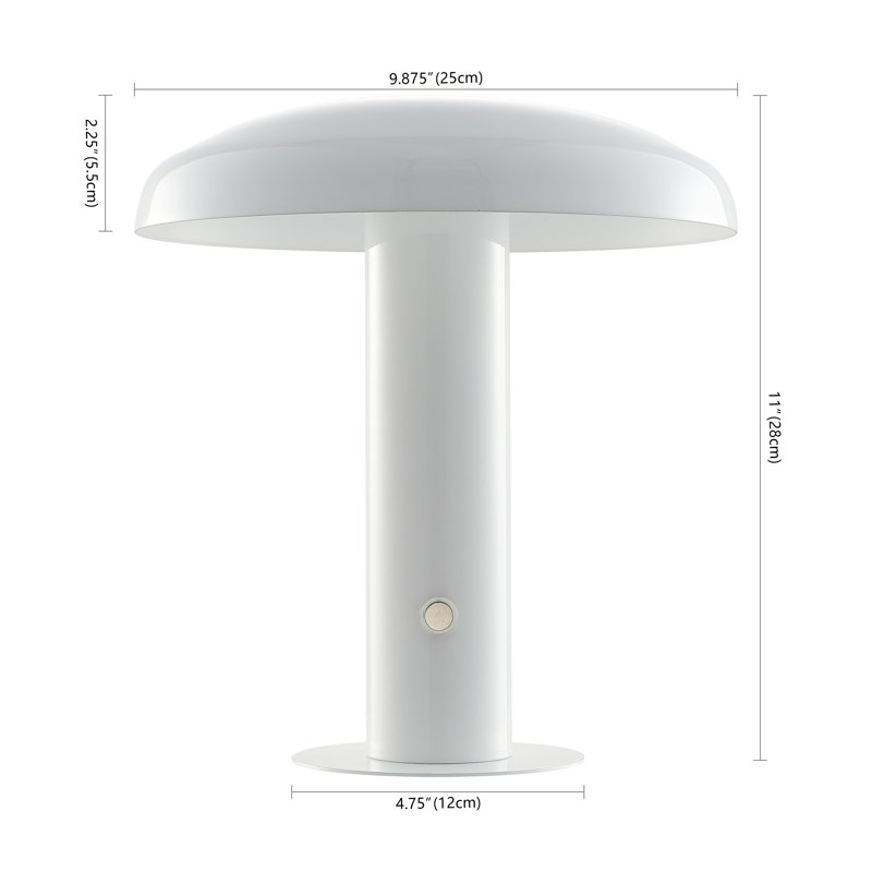 Writzer 11" Contemporary Bohemian Rechargeable/Cordless Dimmable Integrated LED Mushroom Table Lamp, White