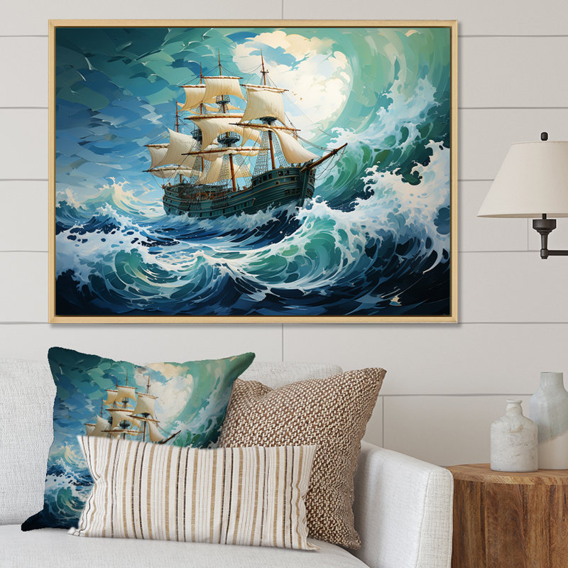 The Pirate Boat Odyssey's Voyage I - Art mural classique, Cadre flottant blanc, H 12 po x l 20 po x P 1 po