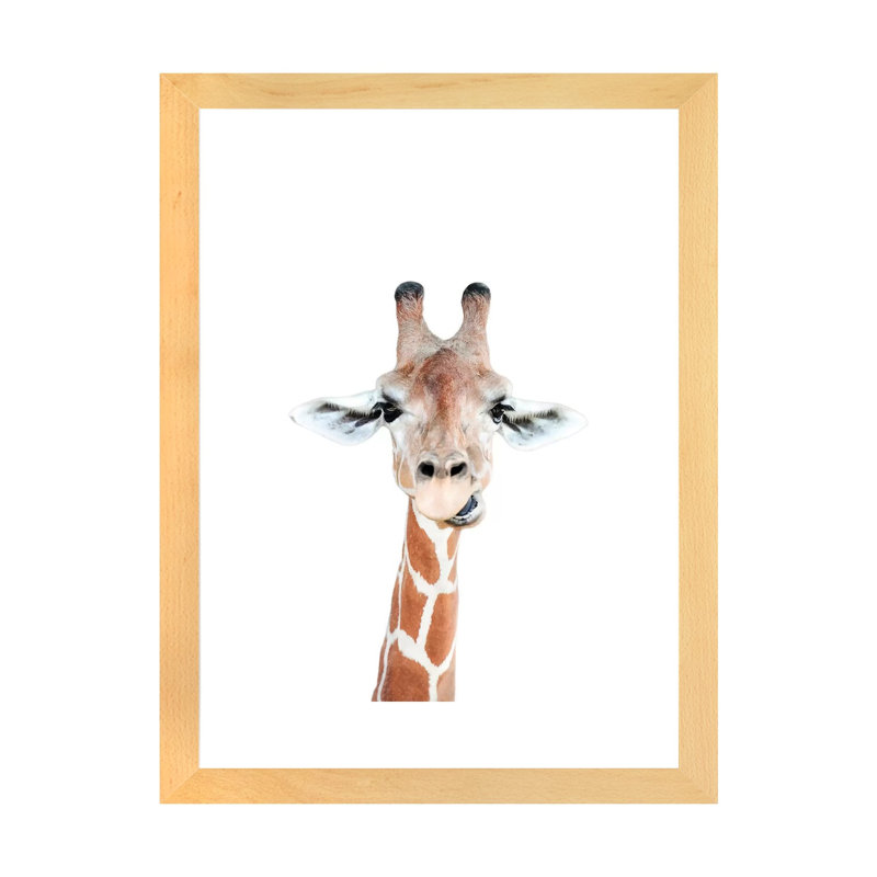 «Happy Giraffe» par Sissi & Seb - reproduction de photo, H 24 po x l 16 po x P 1 po, Blanc, Papier avec cadre beige