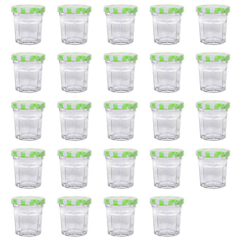 Glass Jar - Set of 24, 30ml, Green Gingham