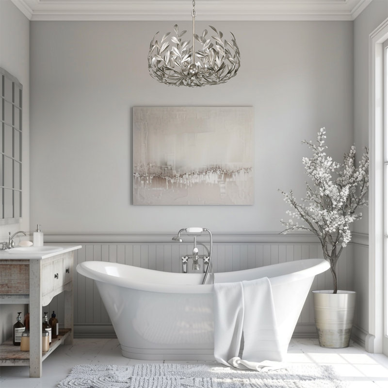 Lustre blanc mat 5 lumières Aumiller, Argent antique