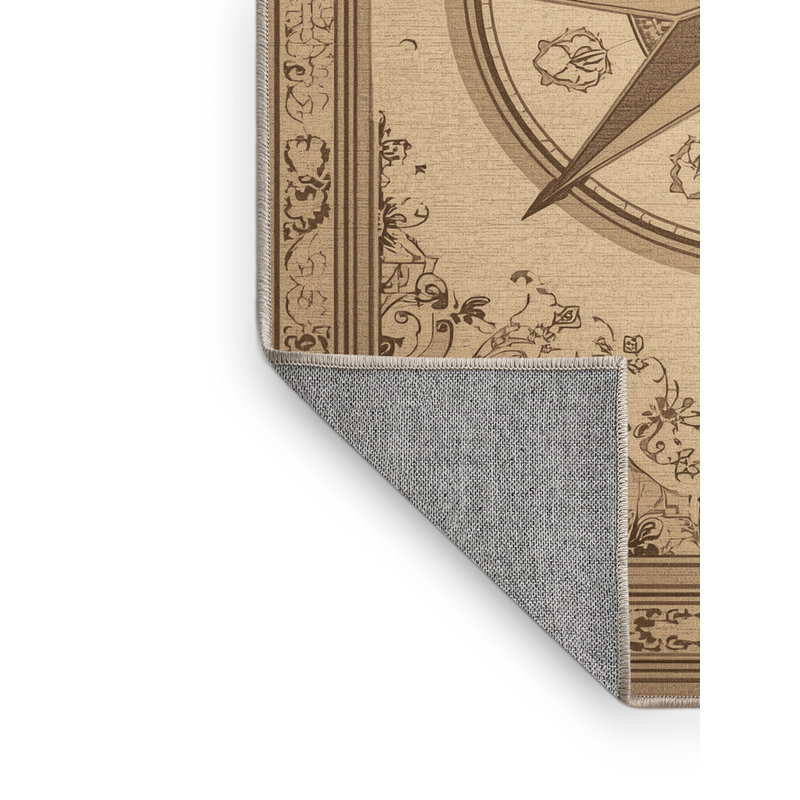 Tapis oriental classique brun et beige lavable à la machine à boussole oscar, 8 x 10