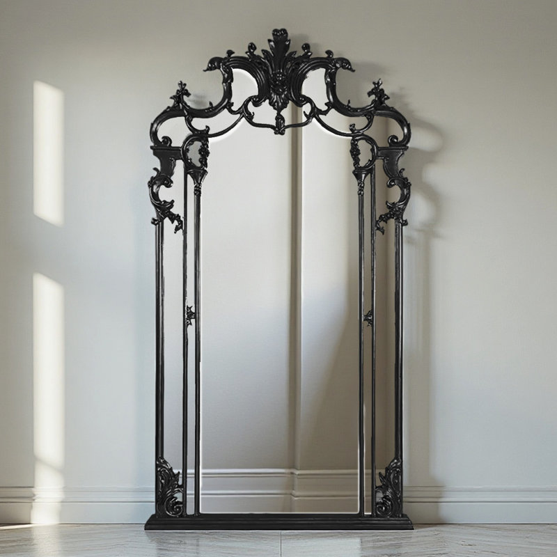 French-Style Vintage Floral Wall-Mounted Full-Length Mirror, 27.56" x 66.93"