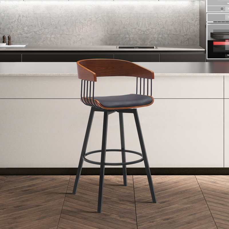 Tabouret rembourré Lynnox, Tabouret de bar (siège d'une hauteur de 31 po), Noir, Bleu