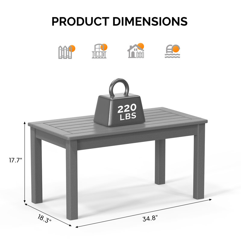 Sturdy Rectangular HDPE Patio Side Table, Gray