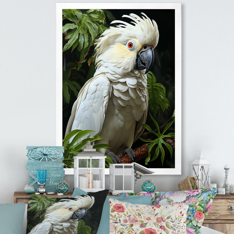 Cockatoos Tropical Haven sur toile, Cadre photo blanc, H 32 po x l 24 po x P 1 po