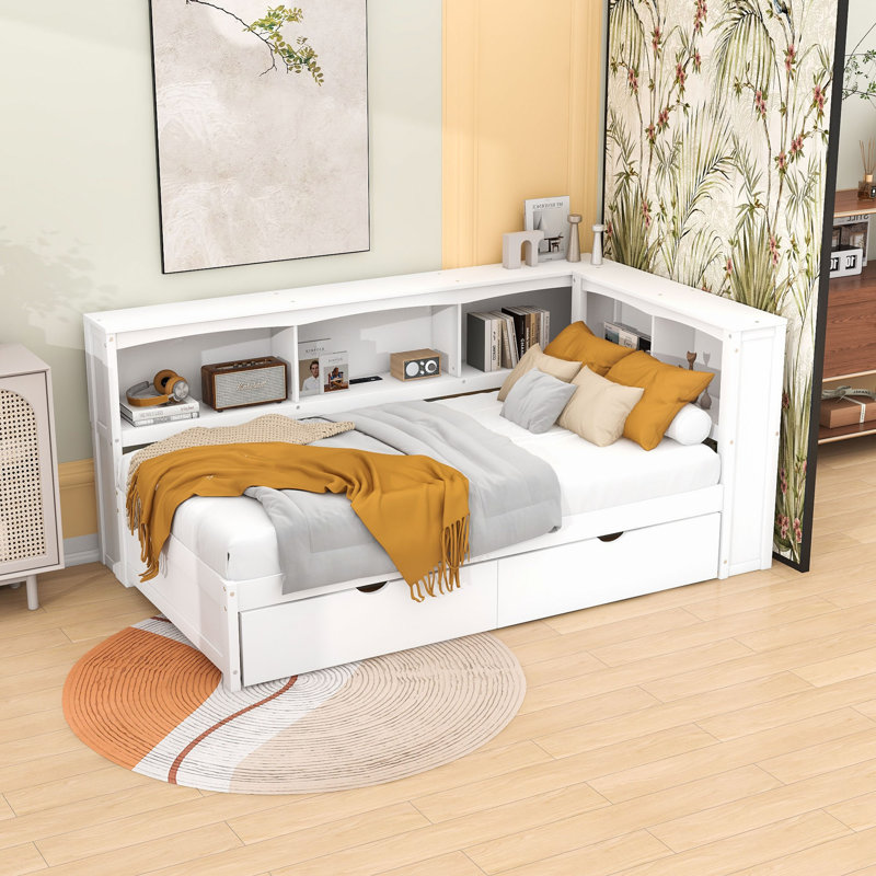 Twin Daybed with 2 Drawer and Storage Cabinets and USB Ports, White
