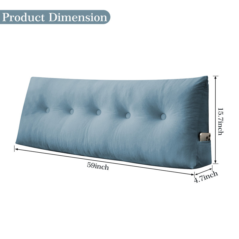  Polyester Headboard Back Support Throw Pillow, 15.7"H x 59"W, Blue