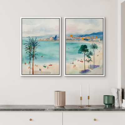 Doux paysage côtier, palmier, bord de mer, paysage encadré, œuvre d'art de la chambre principale, 2 pièces