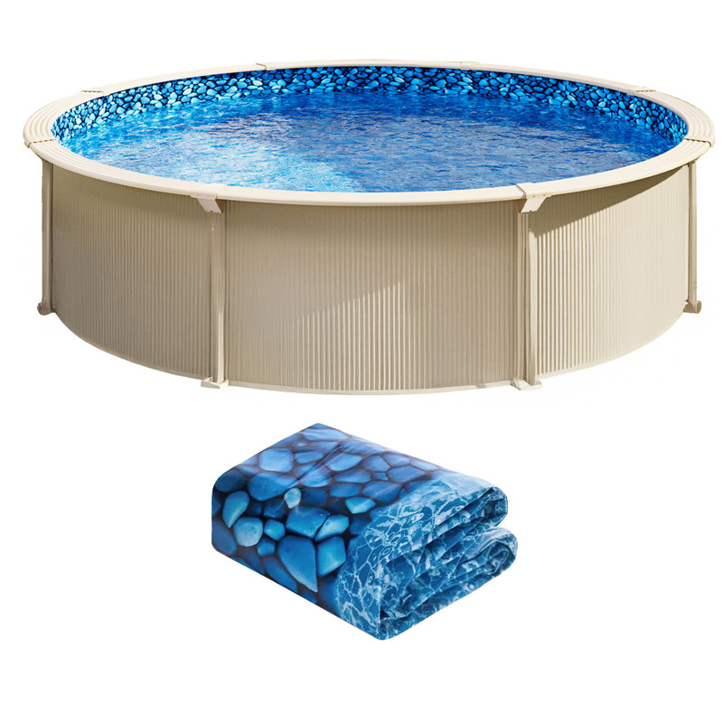Tapis de piscine rond à chevauchement de style 54 po à hauteur de mur durable, 24 pieds pi