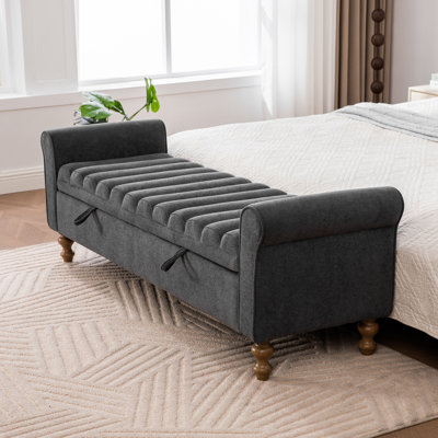 65.55" Wide Modern Upholstered Storage Bench , Napped fabric Bed End Foot Stool With Rolled Armrest, Bench Daybed With Rubberwood Legs For Living Room, Entryway, Dormitory, Bedroom