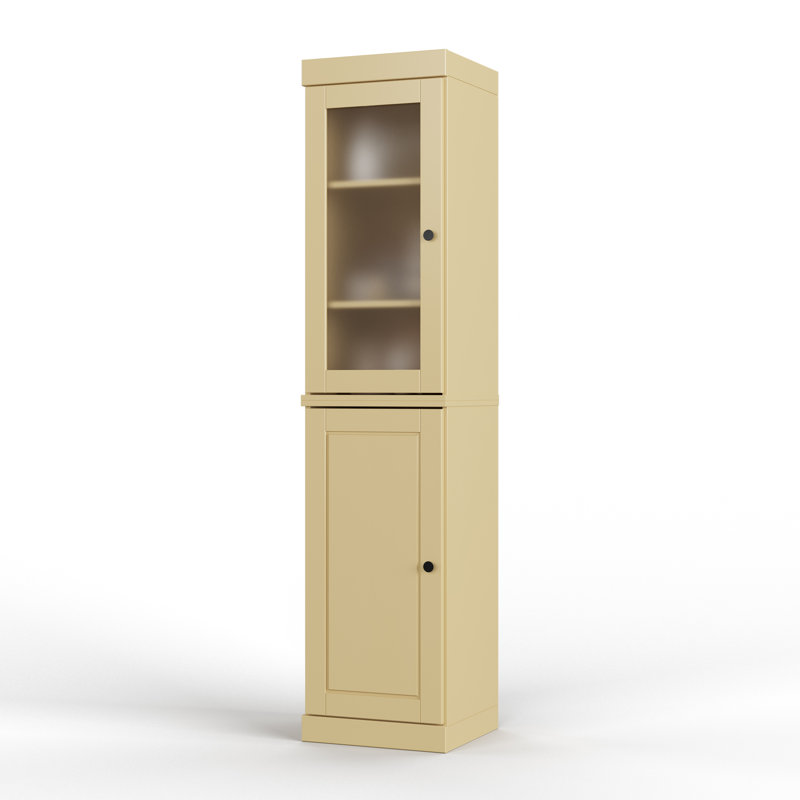 Garde-manger Jaylena 100% bois massif 16,5 po avec portes en verre massif dépoli et tablettes réglables, Jaune