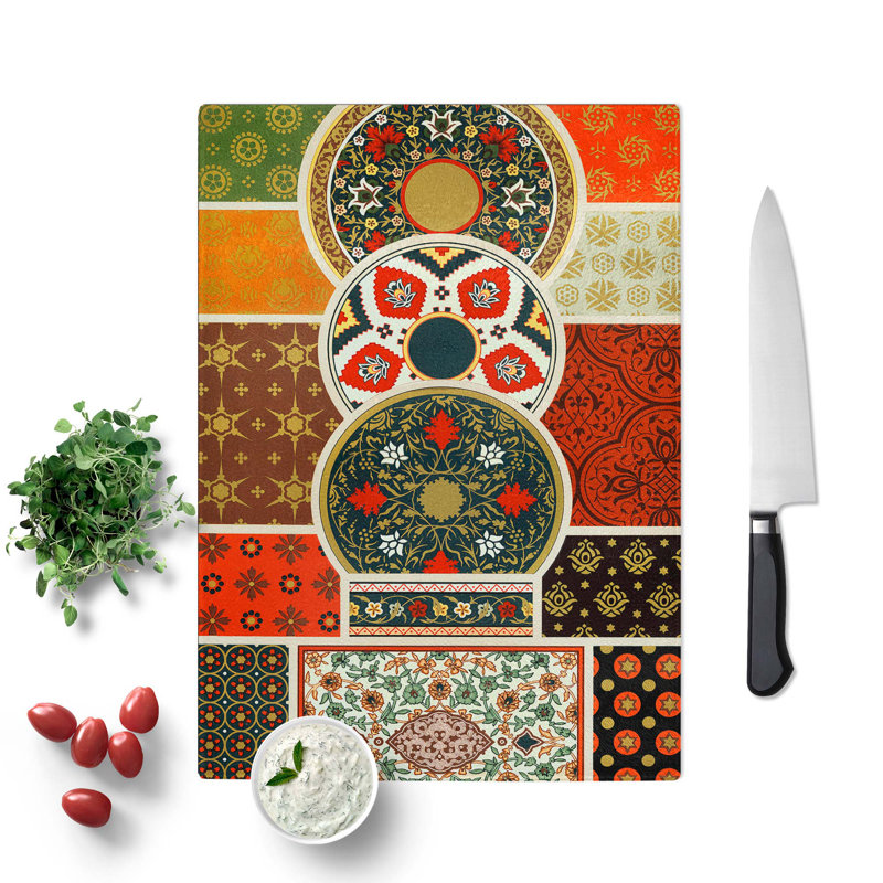 Glass indo-Persian Themed Patterns by Albert Racinet Chopping Board, 28.5 cm W x 20 cm L