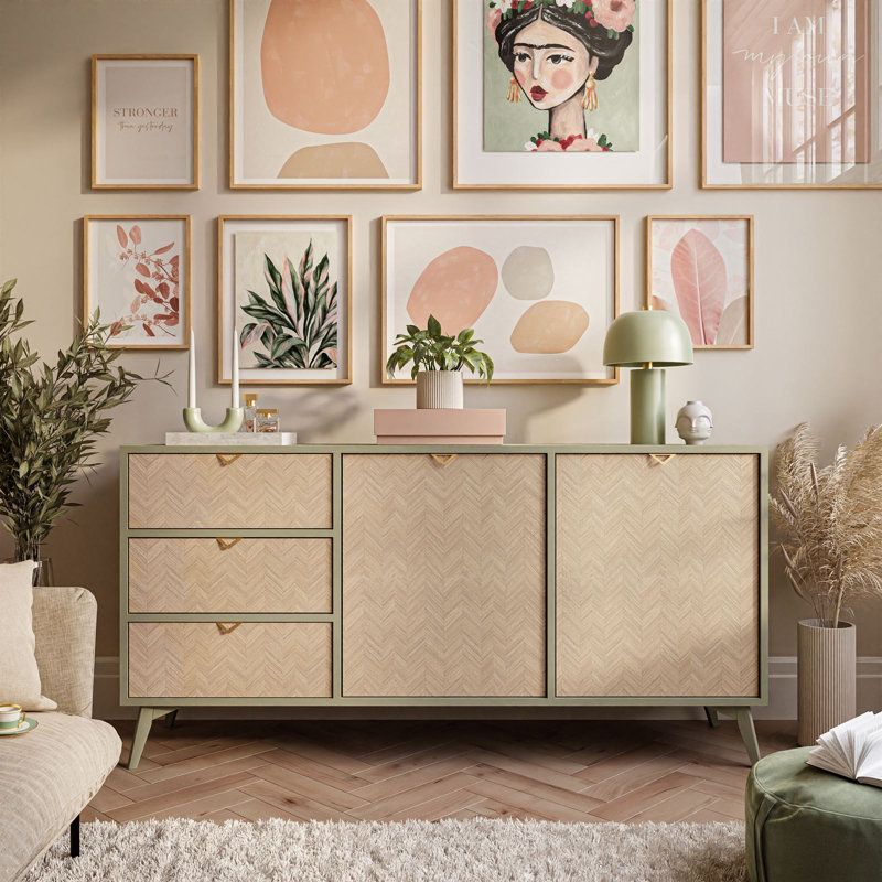 Dajha 158cm W 3 - Drawer Chest of Drawers, Scandi Herringbone Pattern