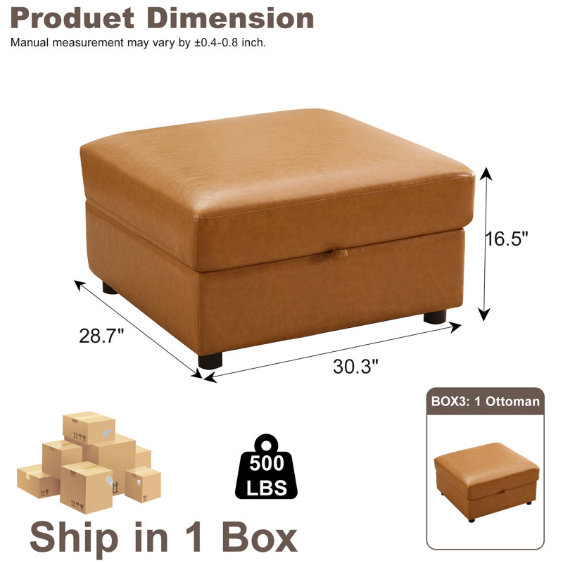 Repose-pieds avec rangement en microfibre similicuir, Orange