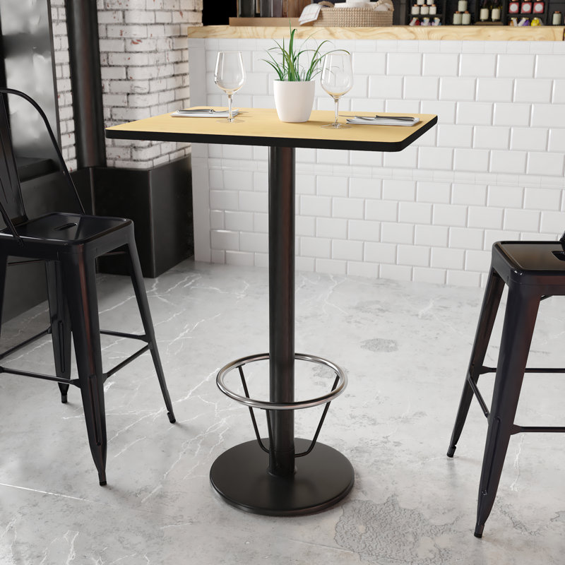 Plateau de table rectangulaire en stratifié avec base ronde et anneau de pied Basnight, H 43,125 po x l 30 po x P 45 po