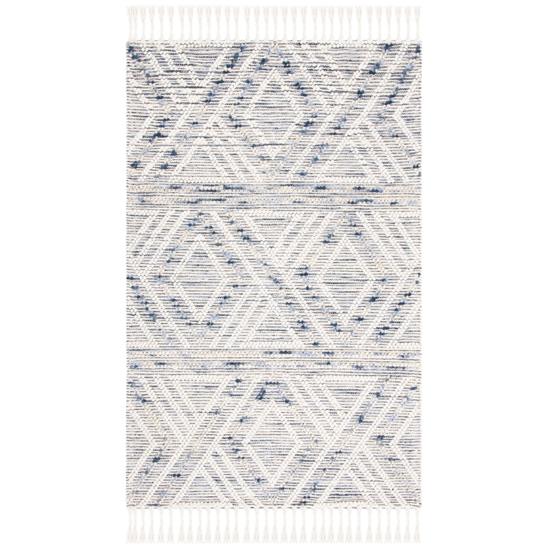 Tapis ivoire / bleu en jute / sisal / laine / coton tissé à la main Garstang, Rectangle 6 pi x 9 pi