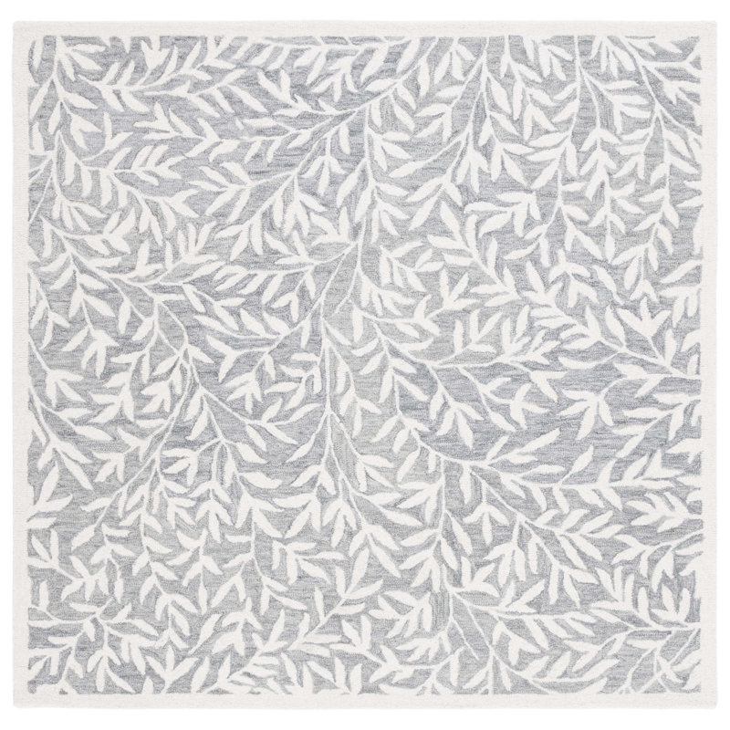 Ingurs Hand Tufted Wool/Cotton Floral Rug in Gray/Ivory, Square 6'