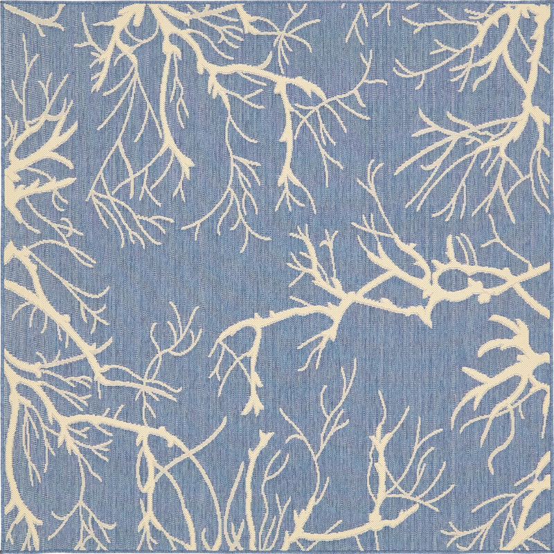 Tapis bleu intérieur / extérieur Andover, Carré 6 pi 1 po