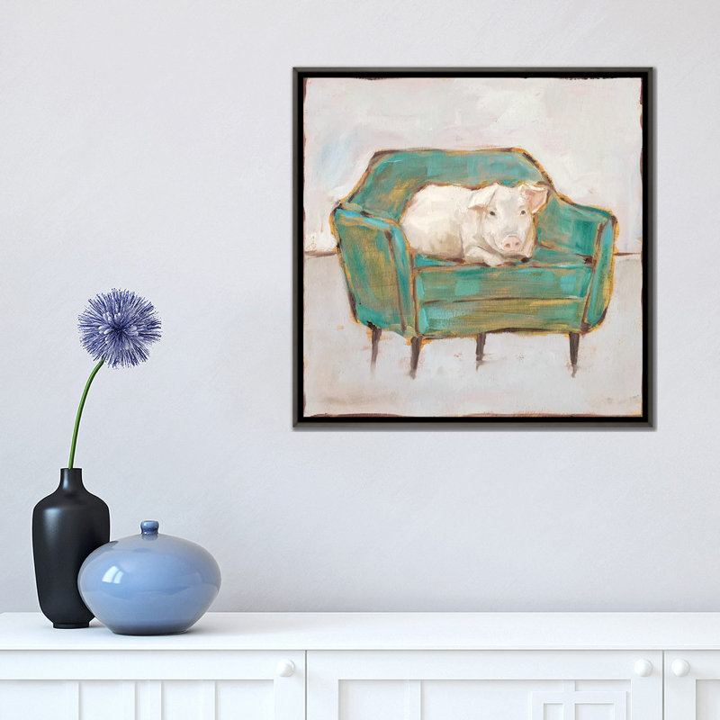 Créature confort VI par Ethan Harper - reproduction d'art, H 18 po x l 18 po x 1,5 po, Toile avec cadre gris, Pas de tapis