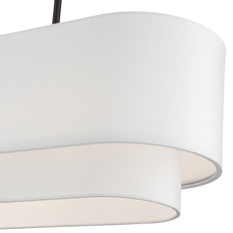 Lustre moyen en bronze 3 lumières avec abat-jour rigide blanc cassé fabriqué à la main, Bronze