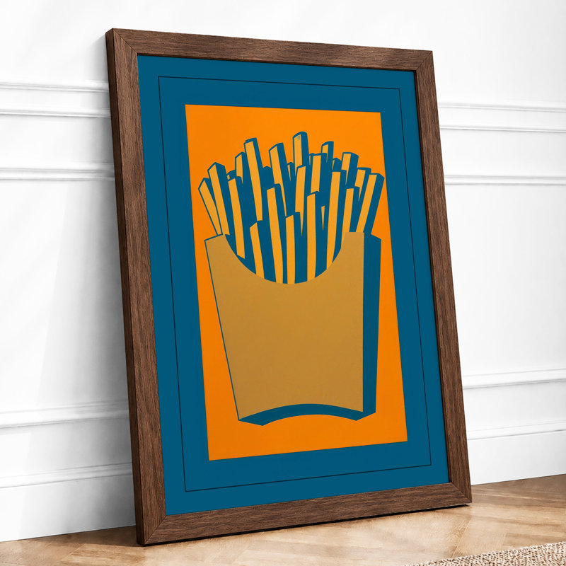 Golden Fries Pop Art - Framed Print, A2 - 59.4 x 42.0 cm, Walnut