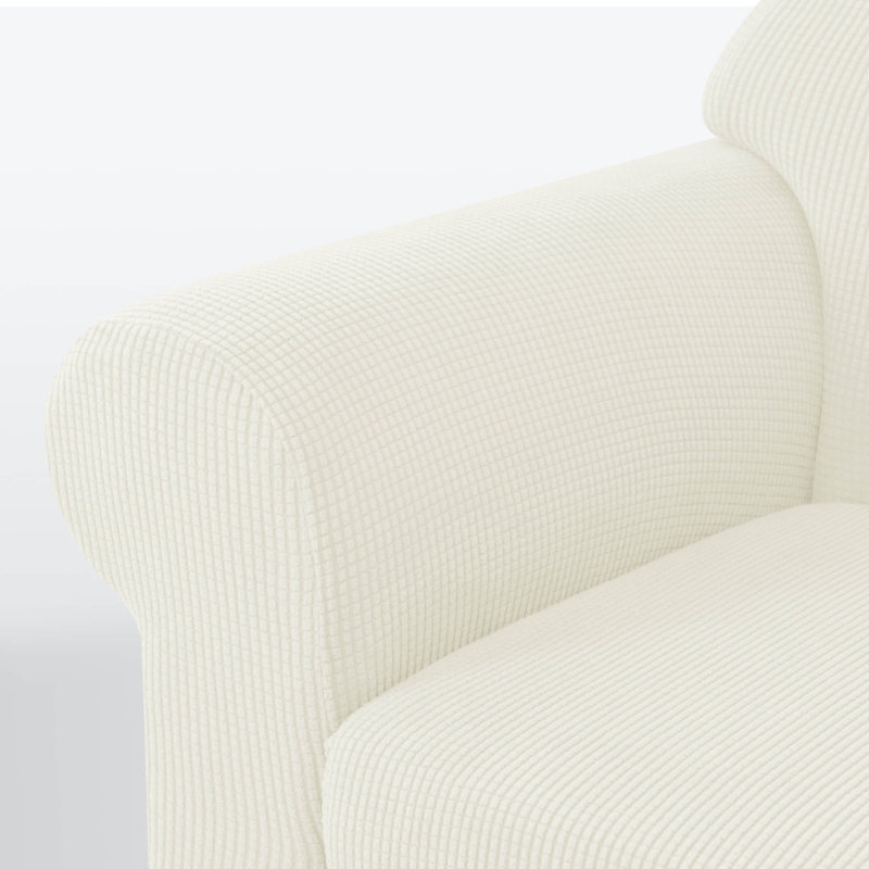 Soft Spandex Stretch Box Cushion Sofa Slipcover, White, 105cm H x 300cm W x 107cm D