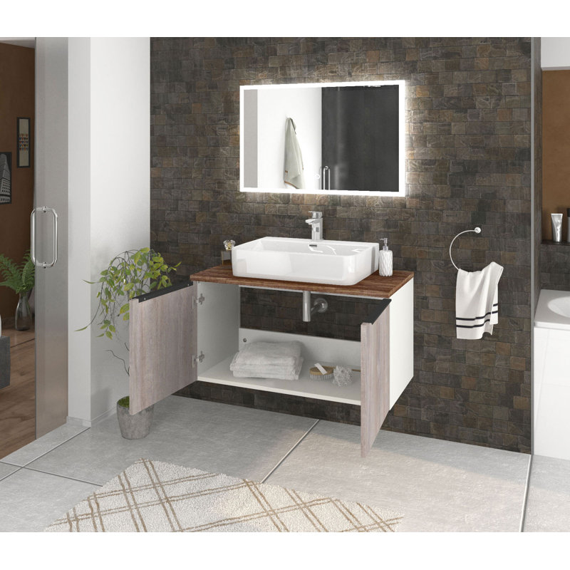 Bathroom Vanity with Basin, Alpine white/Oak gray/Vintage navy