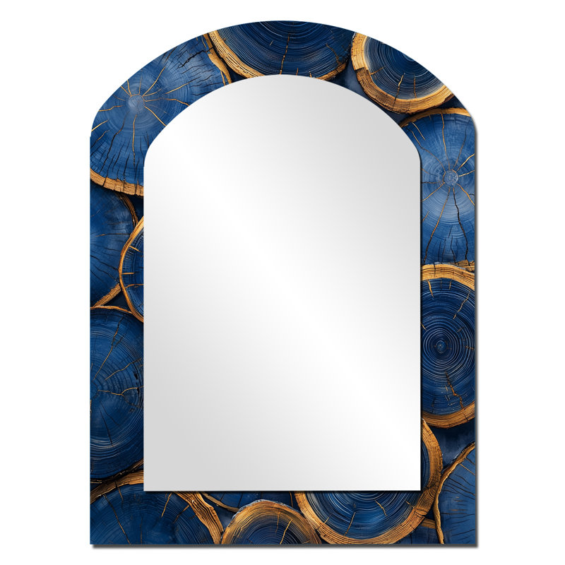 Mysteries Of Aqua Wood Slice II - Blue Arch Wall Mirror Decor, 34" x 25"