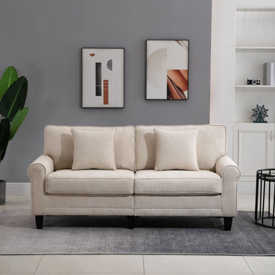 Canapé moderne à 3 places en velours côtelé avec accoudoirs roulés beige