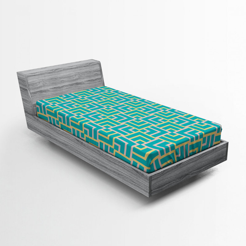 Turquoise and Yellow Geometric Microfiber Twin XL Fitted Sheet