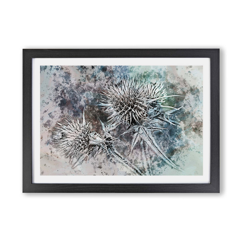 Thistle Flower - Single Picture Frame Painting, 45cm H x 63cm W x 2cm D, Black