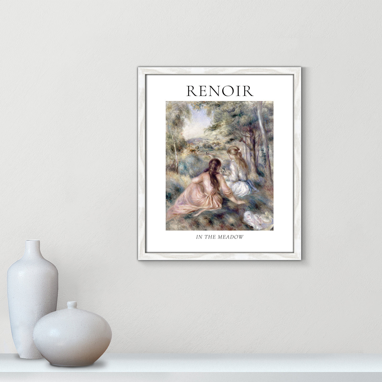 Old Masters Collection " In The Meadow " by Auguste Renoir, No, White Single Picture Frame, 19" H x 16" W x 0.75" D