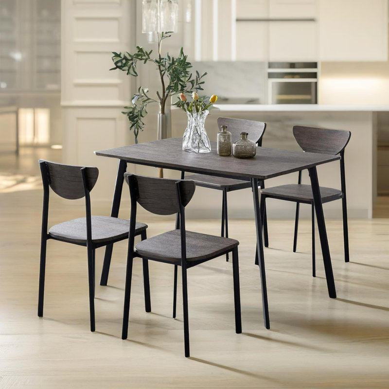 Nitesh - Rustic Brown 4 Person Dining Set - Kitchen Table and Chairs, Metal Frame