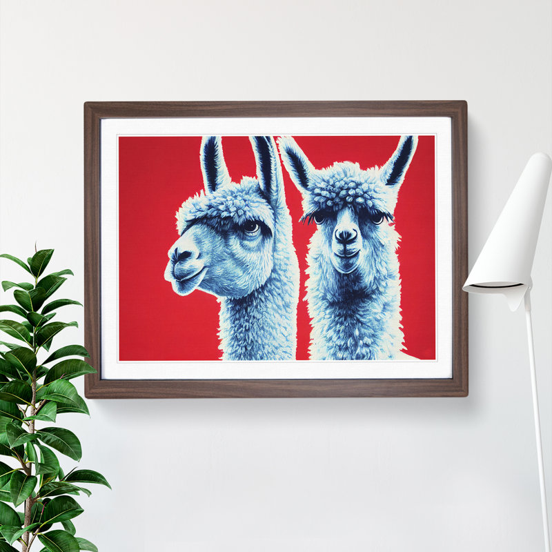 Ingenious Llamas - Single Picture Frame Print, 46cm H x 64cm W x 2cm D, Walnut