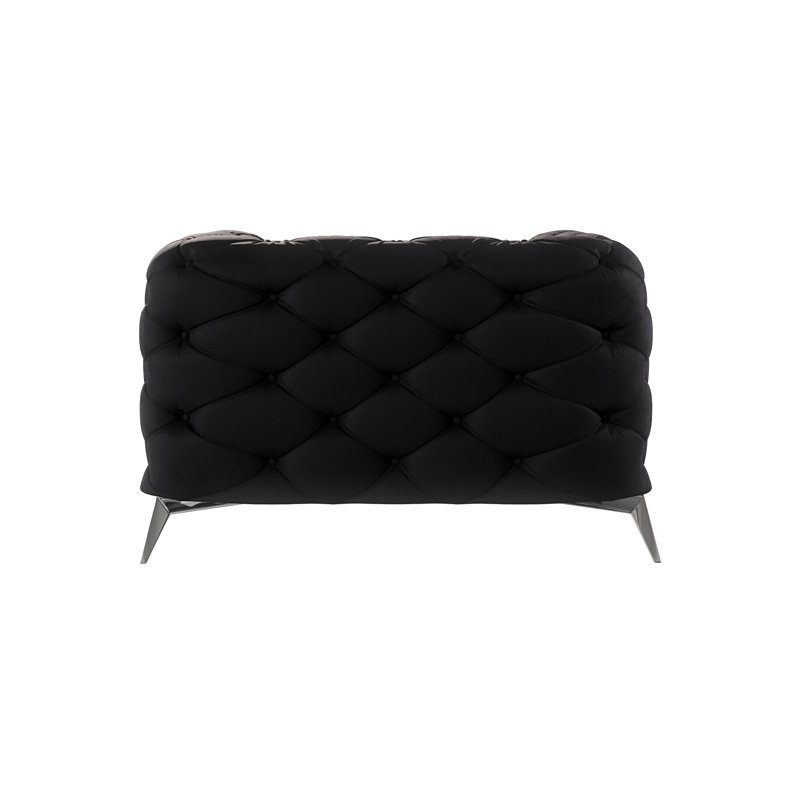  Chesterfield Armchair with Silver Metal Legs, Black