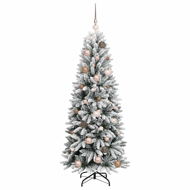 vidaXL Artificial Christmas Tree with 150 LEDs, Pink/Brown, 4.92 ft
