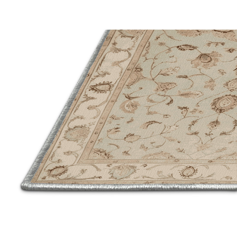 Machine Washable Tabriz Beige Area Rug, Rectangle 4' x 6'