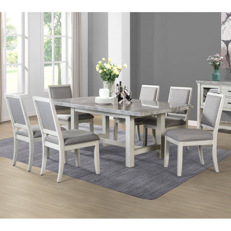 Amonti 6 - Person Marble Top Four Leg Dining Set
