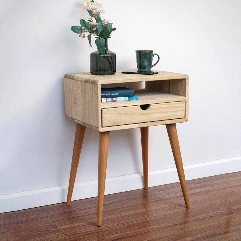 Perrinton 46cm W Solid Wood Bedside Table, Natural/Brown